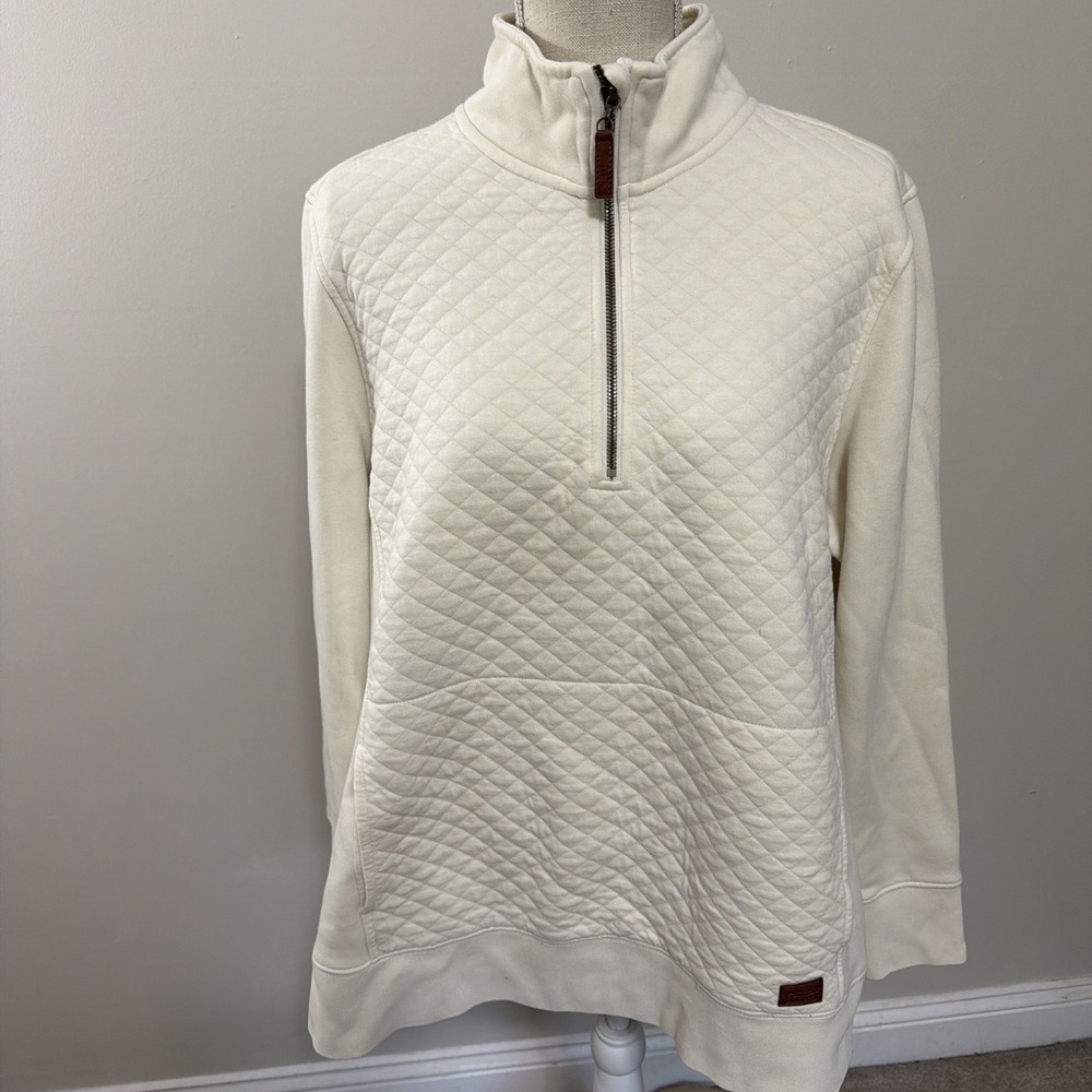 L.L. Bean Quilted Quarter Zip Pullover‎ Cream Womens 1X